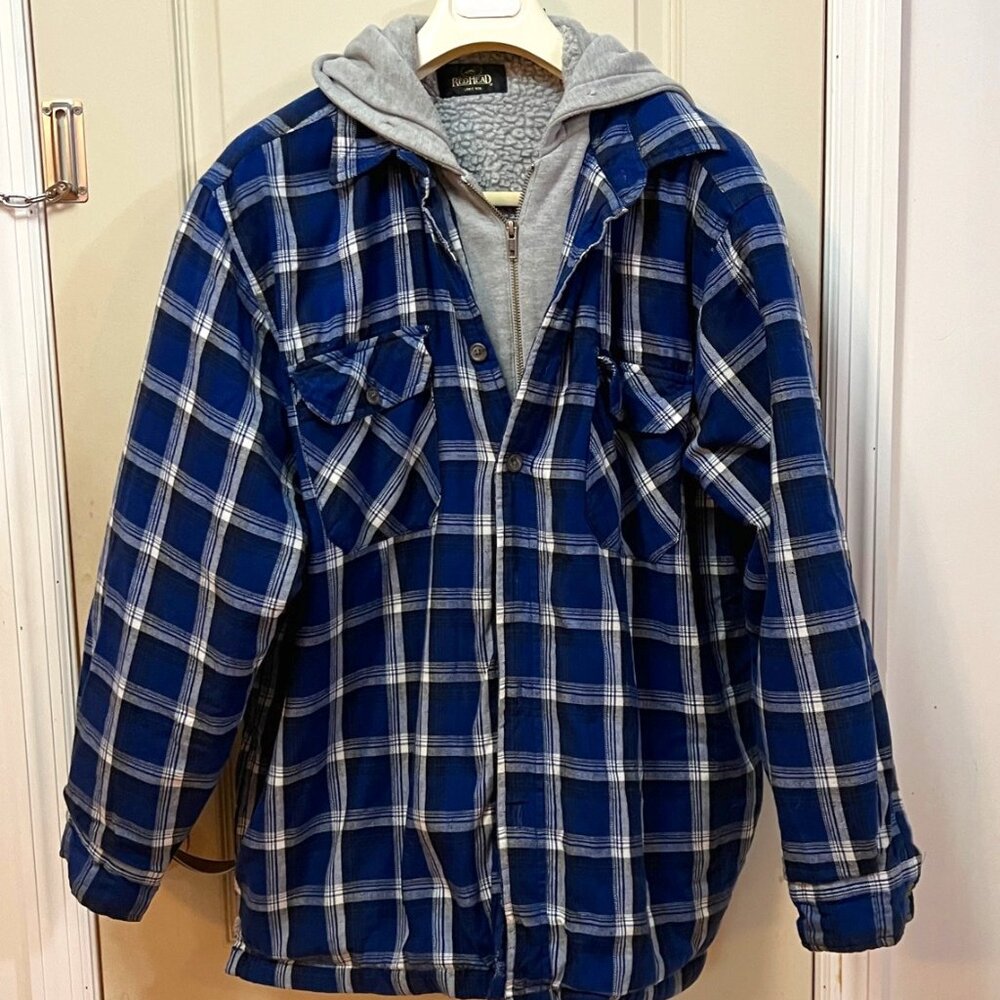 RedHead Men's Size XL 100% Cotton Hooded Zip and Button Front Sweatshirt. Blue